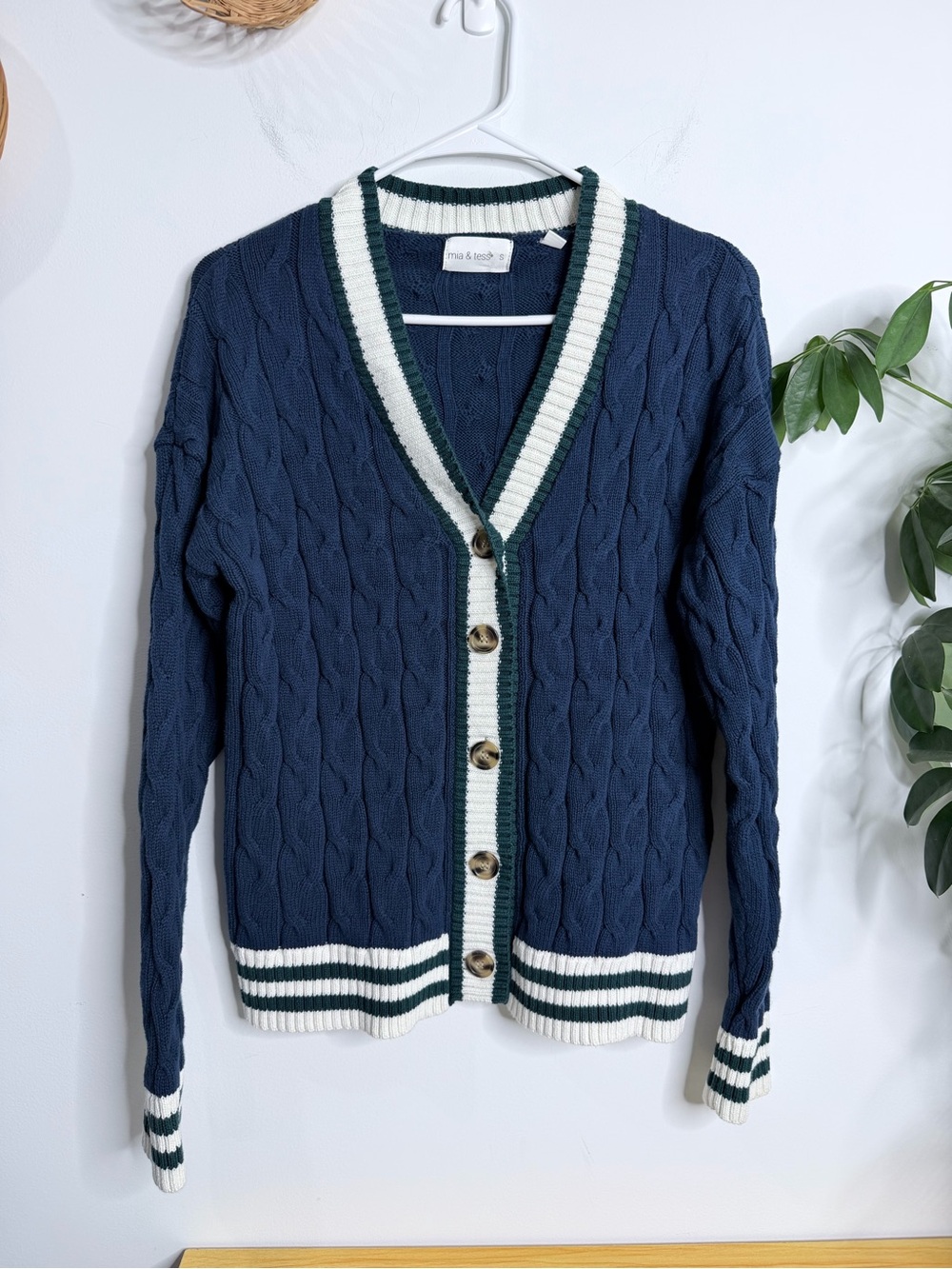 Mia & Tess Varsity-style Cable Cardigan Size Small